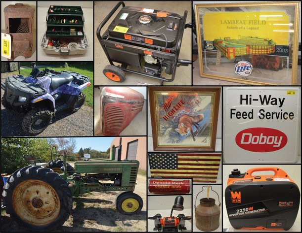 JOHN DEERE B TRACTOR, AG METAL FEED SIGNS, NEW TOOLS & GAS GENERATORS, SILVER COINS, AND MORE! - Mondovi, WI