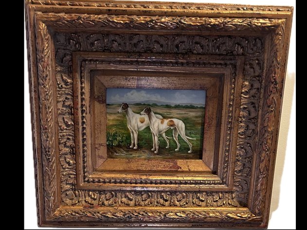 Vintage Greyhound Framed Painting 