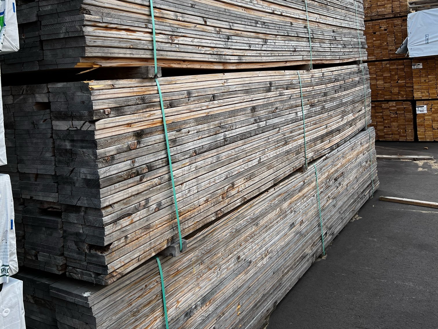 Bundles of 1”x10”x16’ Weathered SPF Resawn Lumber Boards